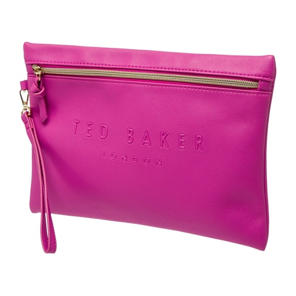 Ted Baker London Fuchsia Vinyl Deboss Wristlet Pouch NWT - Picture 3 of 6
